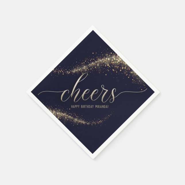Navy Guld Glitter Confetti Cheers Birthday Napkins Pappersservett (Hörn)