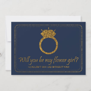 Navy & Guld Glitter, kommer du att bli min blomma Inbjudningar
