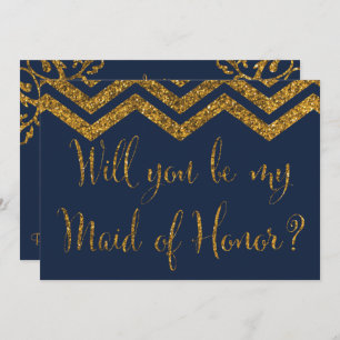 Navy & Guld Glitter, kommer du att vara min Maid o Inbjudningar