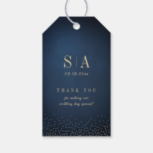 Navy & Guld Glitter Sofistikerad Monogram bröllop Presentetikett