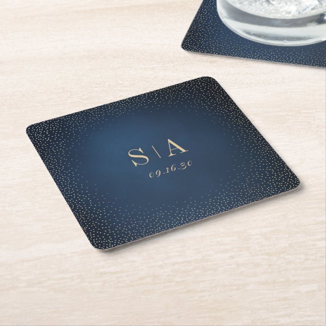 Navy & Guld Glitter Sofistikerad Monogram Bröllop Underlägg Papper Kvadrat (Vinklad)