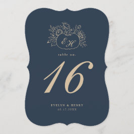 Navy Guld Höst Die-Cut Monogram Bordnummer Inbjudningar