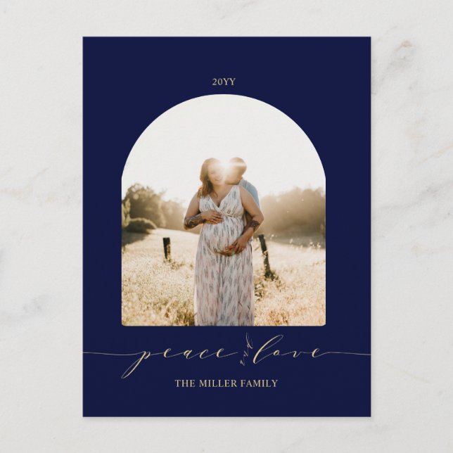 Navy & Guld | Julfred och Kärlek Foto Helg Vykort (Framsida)