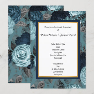 NAVY GULD LAYERED BLOMMIGT WEDING INVITATION INBJUDNINGAR