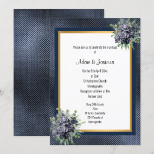 NAVY GULD LAYERED EMBOSSED BLOMMIGT BRÖLLOP INBJUDNINGAR