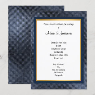 NAVY GULD LAYERED EMBOSSED WEDDING INVITATION INBJUDNINGAR