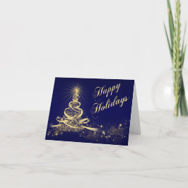 Navy, Guld Lighted Träd Corporate Helgdag Card Helgkort