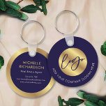 Navy & Guld Logotyp Real Gods Business Promotional Nyckelring<br><div class="desc">Befordra ditt företag med den här anpassningsbarna-tangentbordsdesignen i marinblått och guld. Med plats för din logotyp och slogan på framsidan med ditt namn, befattning, kontaktuppgifter och webbplats på baksidan. Den mörk blått bakgrunden parad med faux guld-detaljerna gör det möjligt att få en snyggt företagsgåva - perfekt för gods och egendom...</div>