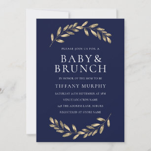 Navy & guld Löv WAN Baby Shower Brunch Inbjudan