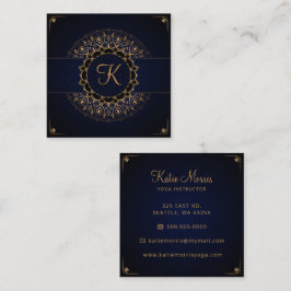 Navy Guld Mandala Elegant Yoga Instructor Fyrkantigt Visitkort