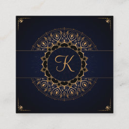 Navy Guld Mandala Elegant Yoga Instructor Fyrkantigt Visitkort