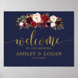 Navy Guld Marsala Boho Fall Wedding Välkommen Post Poster