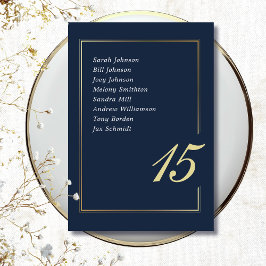 Navy Guld Minimal Border Script Typografi Bröllop Bordsnummer