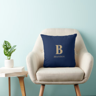 Navy & Guld Minimal Modern Initial Monogram Namn Kudde