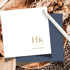 Navy Guld Monogram Simple Elegant Social Notecard Anteckningskort