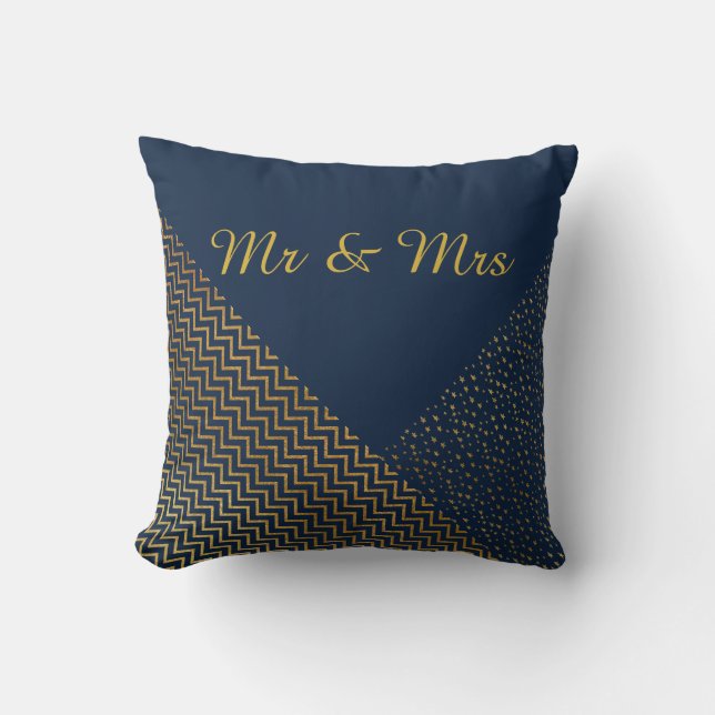 Navy Guld Mönster Monogram CUSHION RING PILLOW Kudde (Framsida)