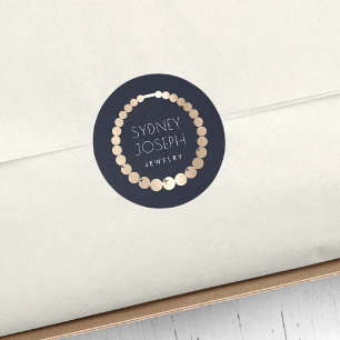 Navy & Guld Necklace   Logotyp för judiskt mönster Runt Klistermärke