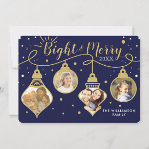 Navy & Guld Ornaments Koppla Helgdag-fotokort Julkort