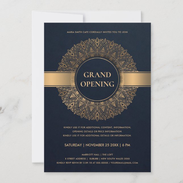 NAVY GULD ORNATE CLASSIC MANDALA GRAND OPENING INBJUDNINGAR (Framsida)