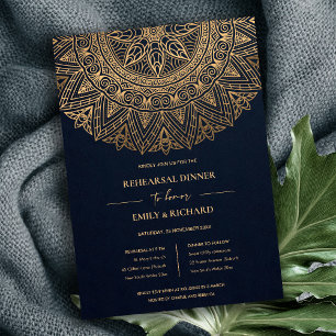 NAVY GULD ORNATE CLASSIC MANDALA REHEARSAL DINNER INBJUDNINGAR