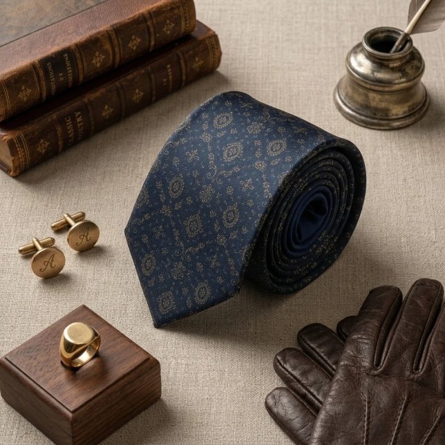 Navy Guld Ornate Medaljong Foulard Slips (Skapare uppladdad)