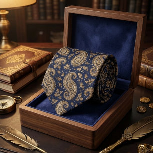 Navy Guld Paisley Klassiskt Barockmönster Slips