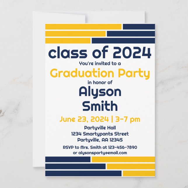 Navy & Guld Pub One Photo Grad Party Inbjudningar (Framsida)