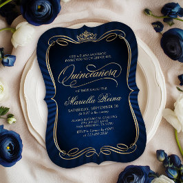 Navy Guld Quinceañera Inbjudningar