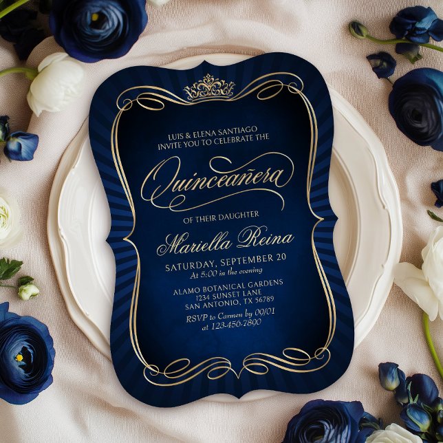 Navy Guld Quinceañera Inbjudningar (Skapare uppladdad)