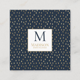 Navy Guld RainDrop Modern Trendig Monogram Fyrkantigt Visitkort