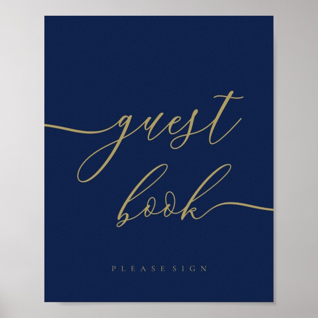 Navy guld Signatur Bröllopsgäst Poster (Framsidan)
