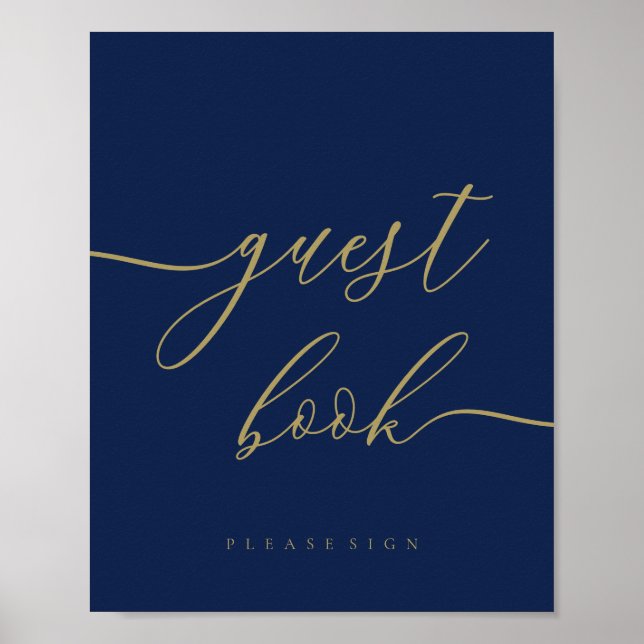 Navy guld Signatur Bröllopsgäst Poster (Framsidan)