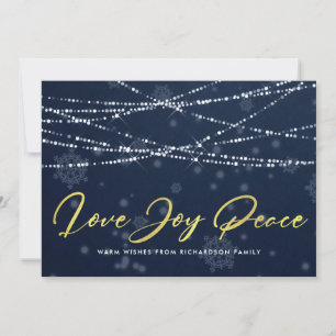 NAVY GULD SNOWFLAKE LIGHT STRINGS KÄRLEK JOY Peace Julkort