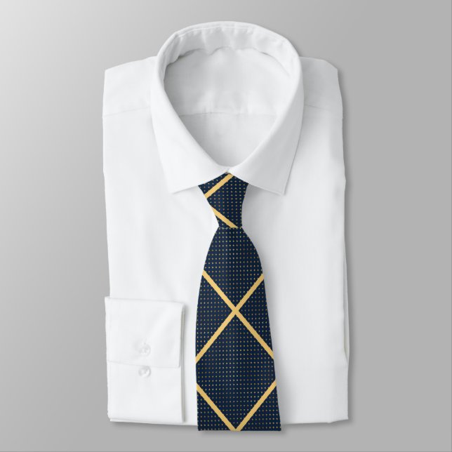NAVY GULD STAR GRID MANAR TIE SLIPS (Bunden)