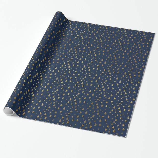 NAVY GULD STAR MÖNSTER WRAPPING PAPPER GIFT WRAP PRESENTPAPPER (Utrullad)
