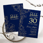 Navy Guld Surprise 30års födelsedag Inbjudningar<br><div class="desc">Inbjudan till marinen Guld överraskar 30års födelsedag. Minimalistisk modern femininin-design har botaniska accenter och typiska typsnitt. Enkel perfekt för inbjudan-kort i blommigt för en snyggt kvinnlig överraskning i firande.</div>