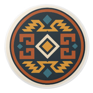 Navy Guld Terracotta Diamond Zapotec Ceramic Knob Knopp