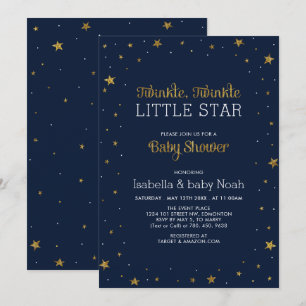 Navy & Guld Twinkle Little Star Baby Shower Inbjudningar
