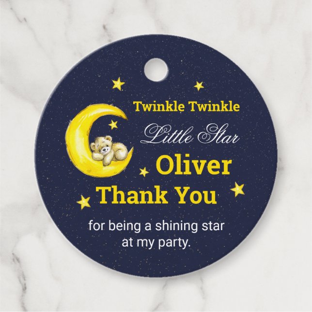 Navy Guld Twinkle Little Star Round Gåvor Etiketter (Framsida)
