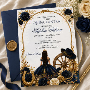 Navy Guld Västerländsk Häst Blommig Charra Quincea Inbjudningar