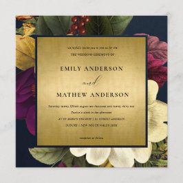 NAVY GULD VINTAGE RETRO BURGUNDY BLOMMIGT BRÖLLOP INBJUDNINGAR