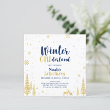 Navy & Guld Vinter Onederland 1:a Första Födelseda