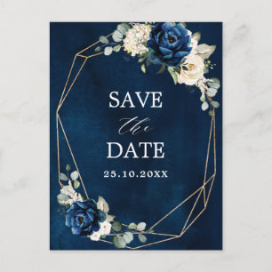Navy Guld Vitt Champagne Elfenbensros Spara Datum Vykort