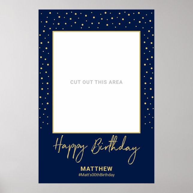 Navy & Guld Vuxen Birthday Photo Ram Prop Poster (Framsidan)