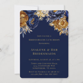Navy Guld Watercolor Peony Bridesmaids Luncheon Inbjudningar