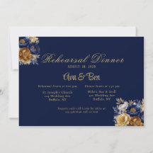 Navy Guld Watercolor Peony Rehearsal Dinner
