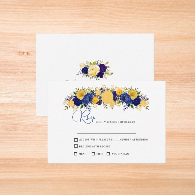 Navy & Guldfärgad Blomsterbukett Bröllop OSA Kort (Skapare uppladdad)