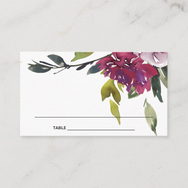 NAVY GULT  BURGUNDY BLOMMIGT PLACE CARDS VISITKORT (Framsida)