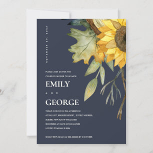 NAVY GULT SUNFLOWER BLOMMIGT COUPLE SHOWER Card Tack Kort