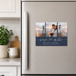 Navy Hand Lettered Foto Collage Spara Datum